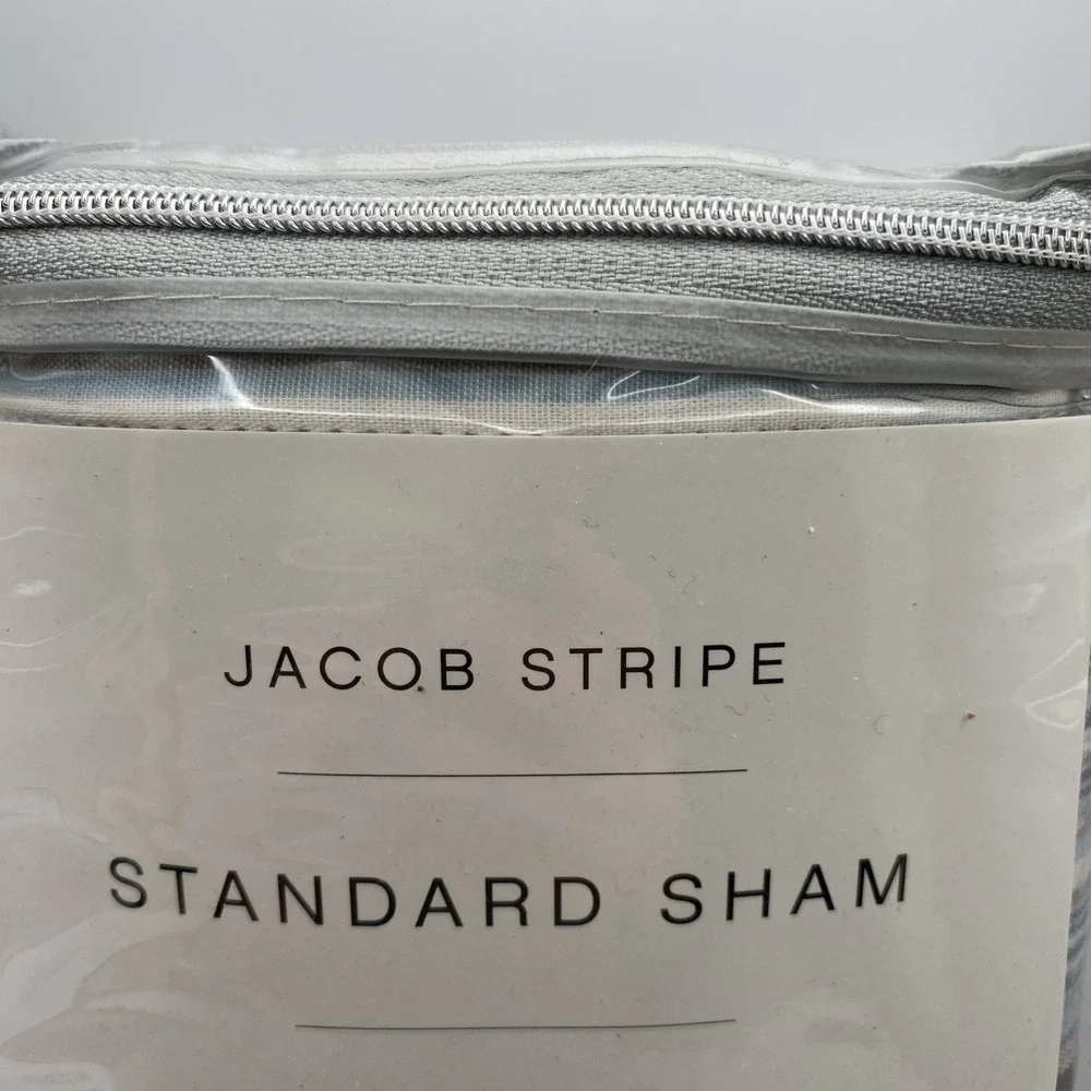 Jacob Stripe Standard Sham 20in x 26in Blue Teal Gray Brown Beige Cottage Cabin